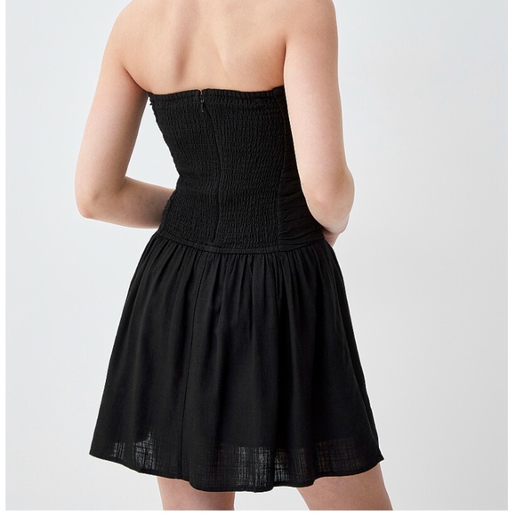 Black linen blend corset like tube short dress with removable straps NWT - Picture 2 of 13